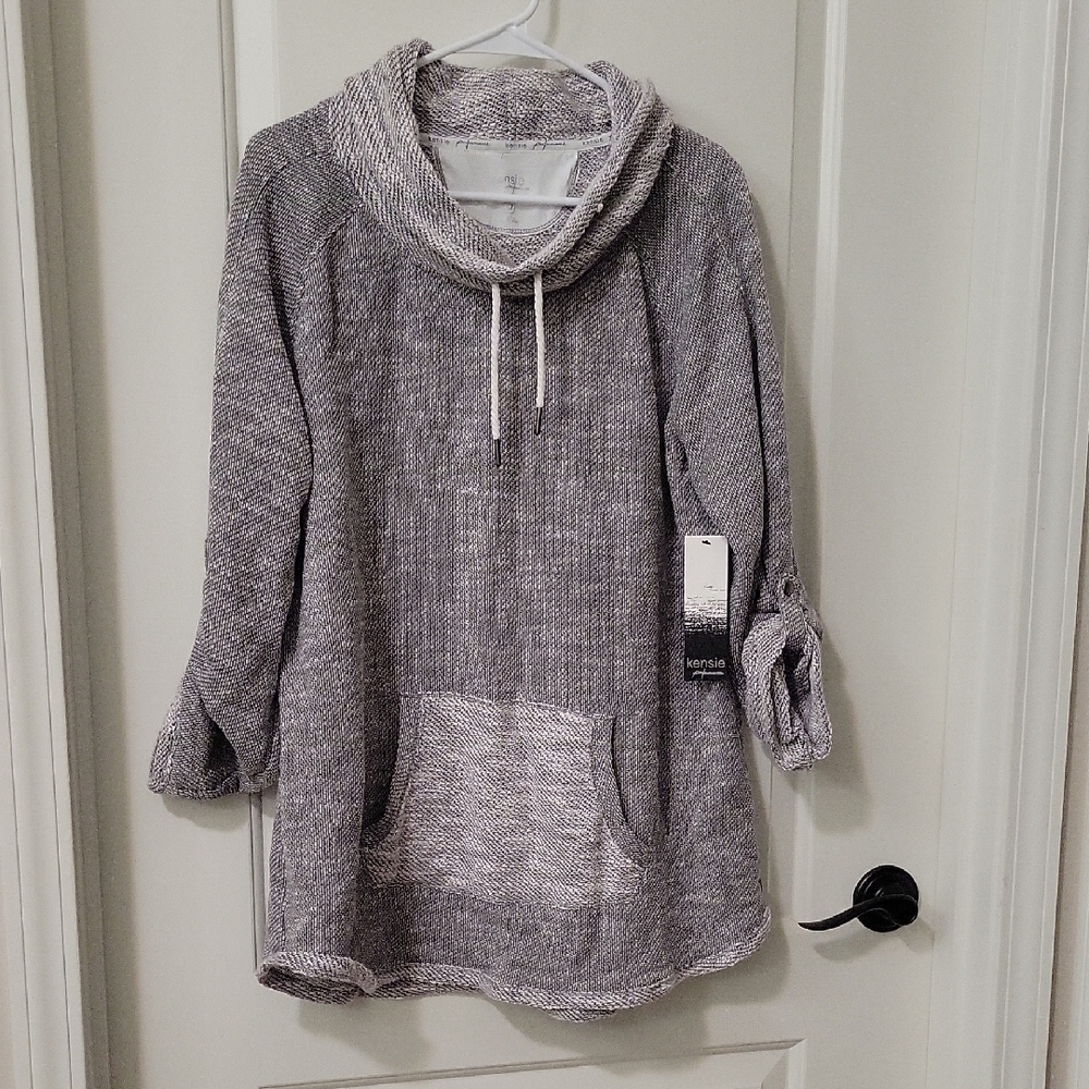 Light Heather Gray Cowl Neck Sweater with Pullover Style and Relaxed Fit